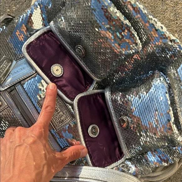 Coach Poppy silver Sequins Spotlight Handbag bag charm RARE Limited Edition Y2K